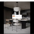 Modern Restaurant Interior With Dining Table Chairs Pendant Light And Flower Vases