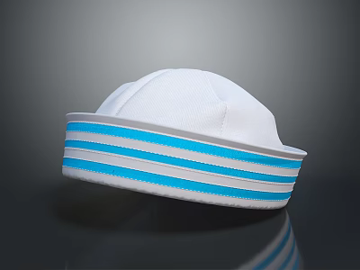 Stylish White Sailor Hat With Blue Gray Striped Brim Design Details 3d model