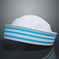 Stylish White Sailor Hat With Blue Gray Striped Brim Design Details