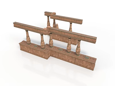 Classical Stone Architectural Structure With Brick Columns And Railing 3d model