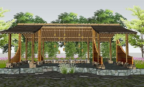 Modern Pavilion Bamboo Landscape Pavilion 3d model