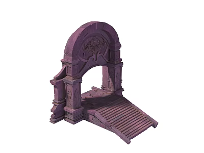 Purple Decorative Arch Structure With Intricate Carved Details And Stone Steps 3d model