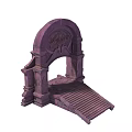Purple Decorative Arch Structure With Intricate Carved Details And Stone Steps
