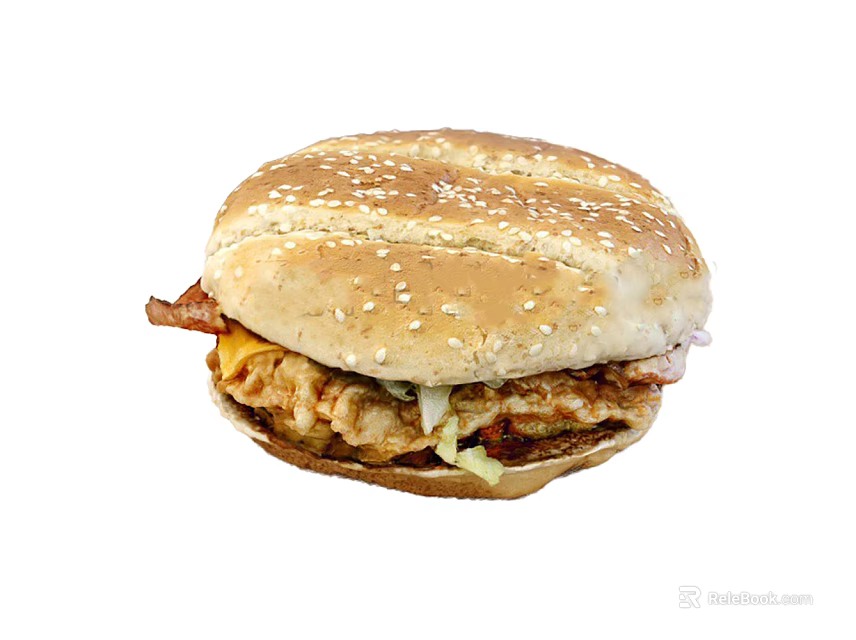 Crispy Fried Chicken Burger With Sesame Seed Bun Bacon And Lettuce 3d model 