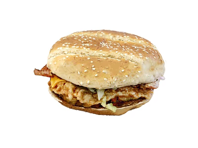 Crispy Fried Chicken Burger With Sesame Seed Bun Bacon And Lettuce 3d model