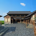 Traditional Ancient Architecture Roof Design With Slate Courtyard Wooden Columns And Green Grass