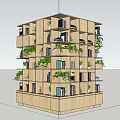 Modern Wooden Multi Tiered Bookcase Structure With Green Plants And Windows 3d model