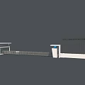 Industrial Entrance Gate With Retractable Barrier White Guardhouse And Metal Railings On Concrete Wall