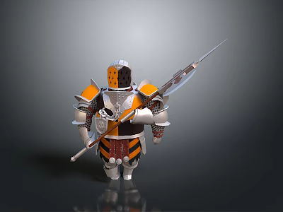 Standing Knight Shaped Decorative Figurine With Orange Silver Armor For Home Decor 3d model