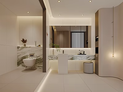 Modern Bathroom Interior Design With Marble Sink Toilet And Plants 3d model