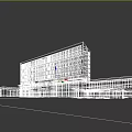 Modern Office Building Exterior With White Facade Glass Curtain Walls And Spacious Plaza
