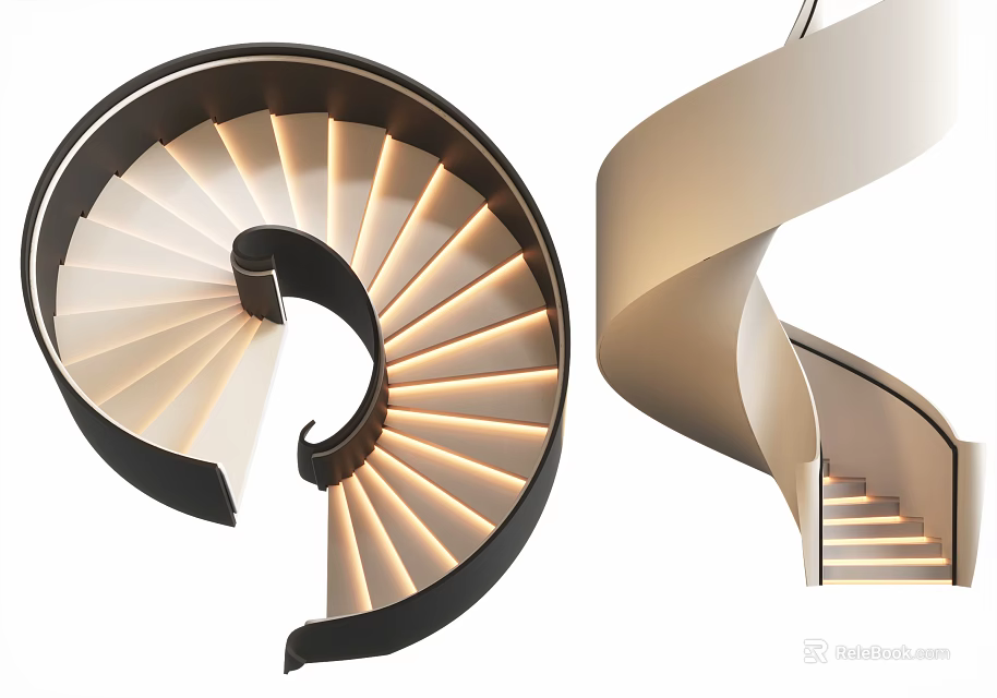 Stylish Spiral Staircase Design For Modern Homes With Lighted Steps And Curved Structure 3d model 