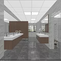 Modern Public Restroom Interior with Shower Heads Lockers and Washing Machine