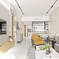 Modern Living Dining Room Interior With Sofa Coffee Table Dining Table And Chandelier
