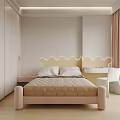 Cozy Kids Bedroom With Scalloped Wall White Bed Oval Table And Chair