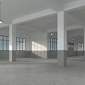 Spacious Empty Industrial Warehouse Interior With White Columns Large Windows Gray Walls And Polished Floor