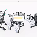Black Shopping Carts With Green Handles As Public Facility In Retail Stores