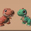 Adorable Reptile Dinosaur Toys In Orange Green With Big Eyes Smiling On Light Brown Background