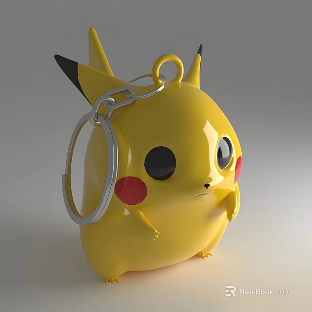 Cute Yellow Doll With Black Ear Tips Red Cheeks And Keychain Decoration 3d model 