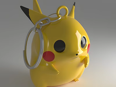 Cute Yellow Doll With Black Ear Tips Red Cheeks And Keychain Decoration 3d model