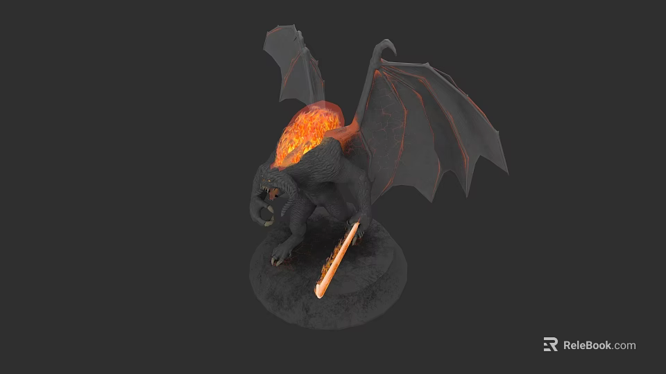 Detailed Fantasy Game And Movie Character Winged Creature With Flame Covered Back Holding Sword 3d model 