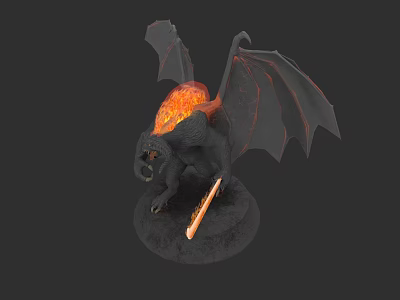 Detailed Fantasy Game And Movie Character Winged Creature With Flame Covered Back Holding Sword 3d model