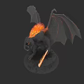 Detailed Fantasy Game And Movie Character Winged Creature With Flame Covered Back Holding Sword