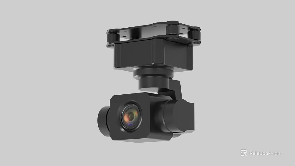 Professional Black Camera Gimbal with Mounting Bracket and Lens 3d model 