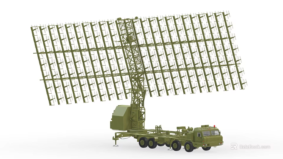 Green Industrial Radar Equipment Featuring Large Antenna Array On Vehicle Mounted Support Structure 3d model