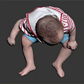 Cute Baby Sitting On Black Reflective Surface Wearing Red White Striped Shirt Blue Shorts Smiling