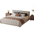 Double Bed With Quilted Bedspread Pillows Bedside Tables And Hanging Lamp 3d model