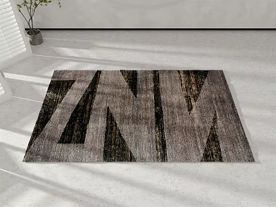 Modern Square Rug With Geometric Abstract Design Pattern In Gray Black Tones For Living Room 3d model
