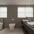 Modern Bathroom Interior With Bathtub Toilet Double Sinks And Marble Countertop