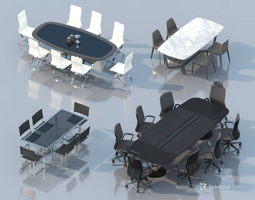 Modern Office Conference Tables With Various Designs And Matching Chairs 3d model 