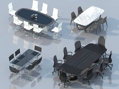 Modern Office Conference Tables With Various Designs And Matching Chairs 3d model