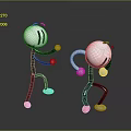Two Playful 3D Cartoon Characters Dancing With White Heads Gray Bodies And Orange Feet