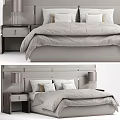 Modern Double Bed With Upholstered Headboard Light Gray Bedding And Nightstands 3d model