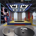 Modern Fitness Gym Interior With Boxing Ring Training Equipment Screen And Rest Seats