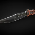 Tactical Knife With Serrated Blade Wooden Handle And Black Metal Accents