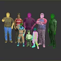 Group of Diverse Characters Including Adults and Children in Various Clothing Styles Standing Together