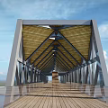 Modern Bridge Design With Metal Frame And Wooden Walkway Over Water Surface