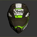 Rusty Worn Weapon Helmet With Alpinestars Logo And Green Stripes