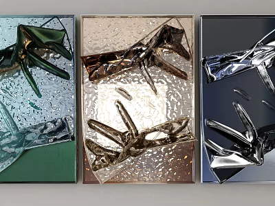 Modern Metallic Wall Decor with Green Gold Silver Foil Textures and Geometric Shapes 3d model