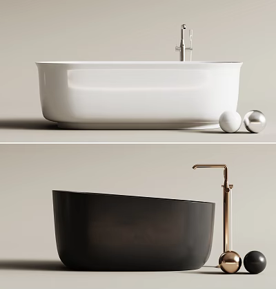 Modern Stylish White And Black Bathtub With Gold Silver Faucet And Decorative Balls 3d model