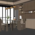 Middle Ancient Style Restaurant Dining Table and Chair Combination Sideboard Chandelier 3d model