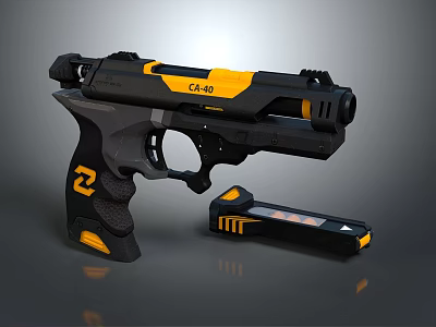 CAL.45 Tactical Pistol With Black And Yellow Finish And Detachable Magazine 3d model