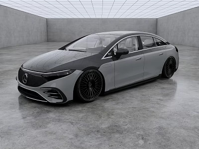 Mercedes Benz Electric Sedan With Sleek Gray Black Design And Large Wheels In Studio 3d model