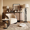 Elegant Entryway Cabinet Sideboard With Art Decor Accent Chair Floor Lamp And Rug