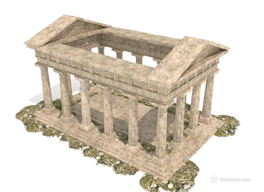 Ancient Stone Architecture With Classical Columns Open Roof And Pediment Design 3d model 