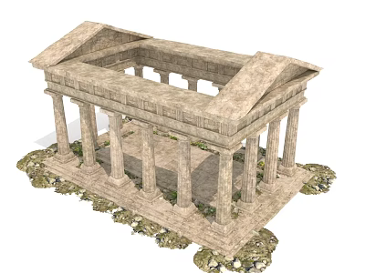 Ancient Stone Architecture With Classical Columns Open Roof And Pediment Design 3d model